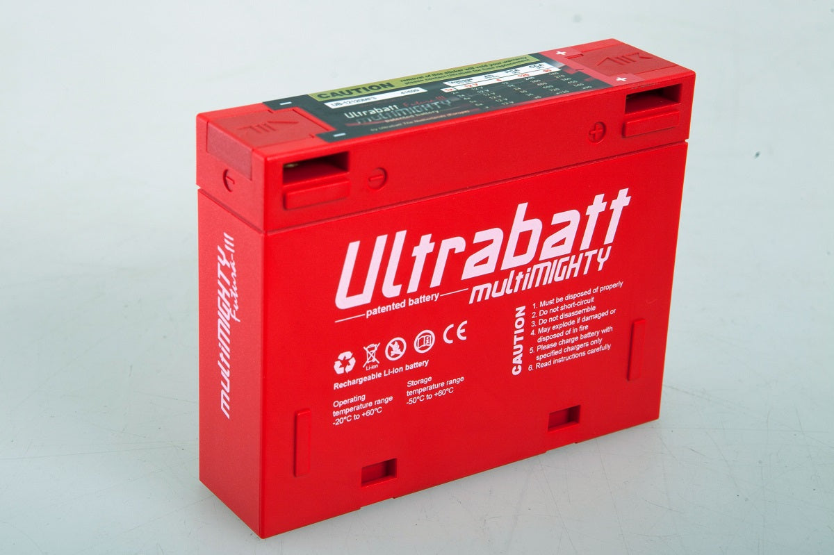 La batteria per moto agli ioni di litio Ultrabatt (LiFePO4) 6V 240A, 4,6Ah corrisponde a una batteria al piombo-acido da 12AH