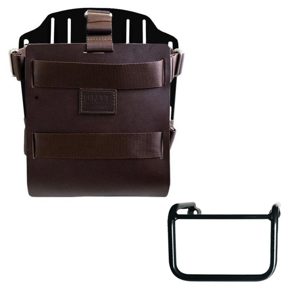 Aluminium-Taschenhalter mit verstellbarer Lederfront und Schnellkupplung + BMW R12 Fahrgestell links