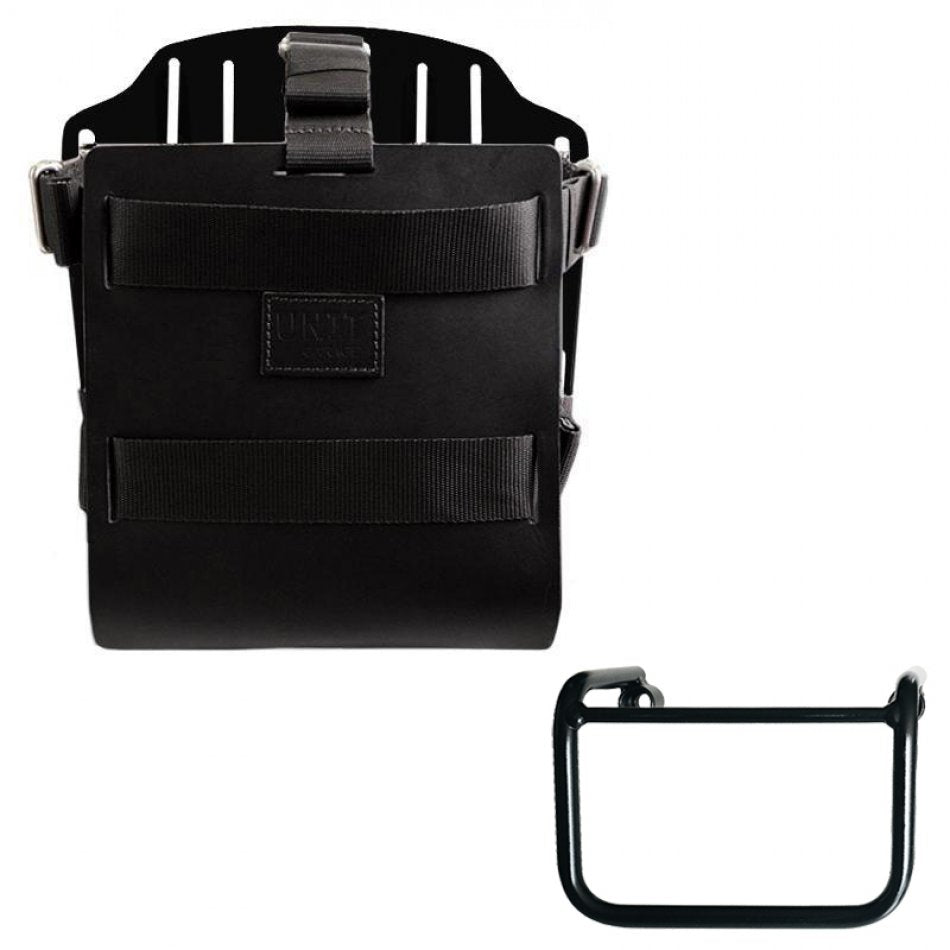 Aluminium-Taschenhalter mit verstellbarer Lederfront und Schnellkupplung + BMW R12 Fahrgestell links