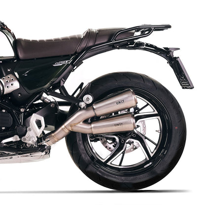 Niedriger Doppel-Titan-Auspuff mit sichtbaren Schweißnähten für BMW R12 NineT