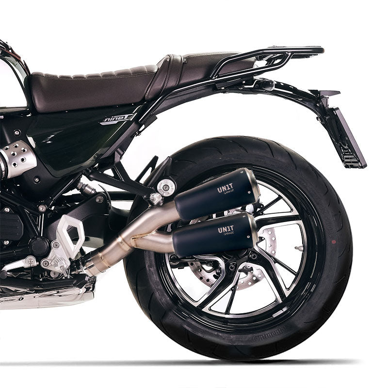 Niedriger Doppel-Titan-Auspuff mit sichtbaren Schweißnähten für BMW R12 NineT