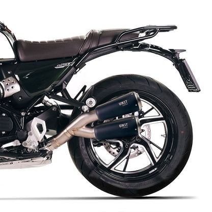 Niedriger Doppel-Titan-Auspuff mit sichtbaren Schweißnähten für BMW R12 NineT