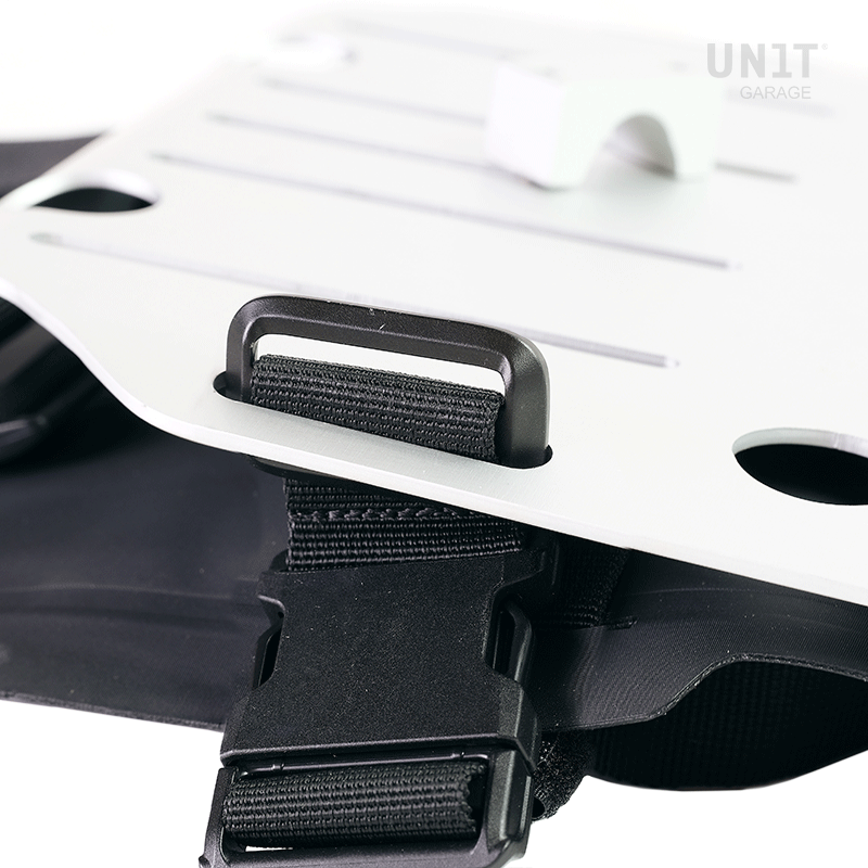Aluminium-Taschenhalter mit verstellbarer Hypalon-Front und Schnellkupplung + BMW R12 Fahrgestell links